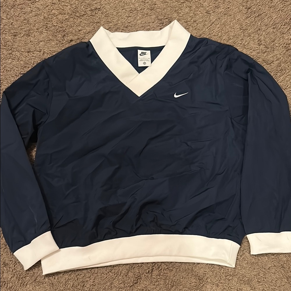 Nike Blue and White V-Neck Sweater